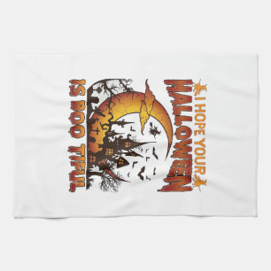 Halloween Boo Tiful Haunted House Crescent Moon Ba Tea Towel