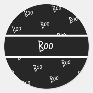 Halloween boo typography black and white classic round sticker