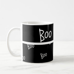 Halloween boo typography black and white coffee mug