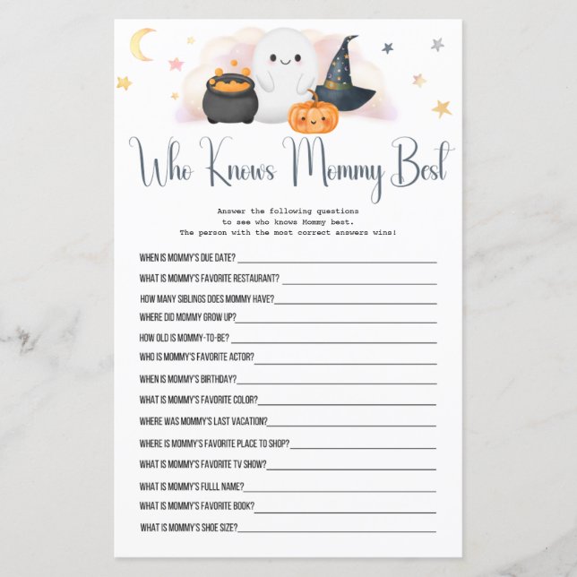 Halloween Boo Who know mummy best Shower Game  (Front)