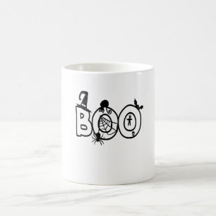 Halloween Boo with Witches Hat Black Cat Spider Coffee Mug