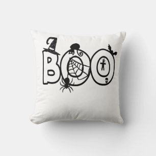 Halloween Boo with Witches Hat Black Cat Spider Cushion