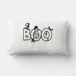 Halloween Boo with Witches Hat Black Cat Spider Lumbar Cushion