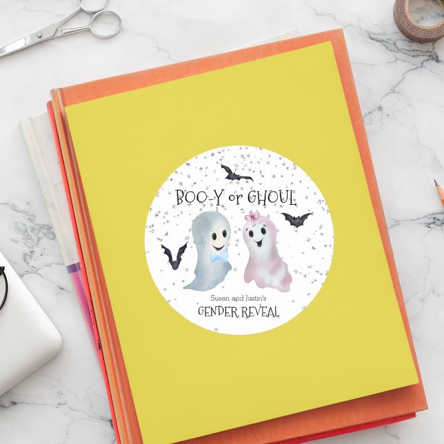 Halloween Boo-y and Ghoul Gender Reveal Ghosts   Classic Round Sticker (Creator Uploaded)