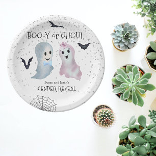 Halloween Boo-y and Ghoul Gender Reveal Ghosts Paper Plate