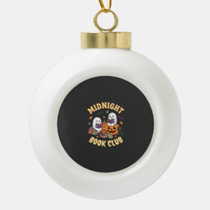 Halloween Book Club Ghost Reading Pumpkin Design_1 Ceramic Ball Christmas Ornament