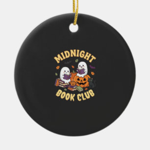 Halloween Book Club Ghost Reading Pumpkin Design_1 Ceramic Ornament