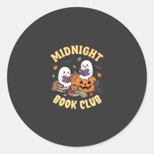 Halloween Book Club Ghost Reading Pumpkin Design_1 Classic Round Sticker