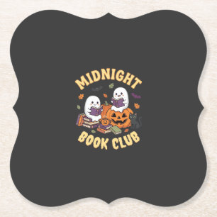 Halloween Book Club Ghost Reading Pumpkin Design_1 Paper Coaster