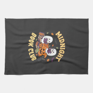 Halloween Book Club Ghost Reading Pumpkin Design_1 Tea Towel