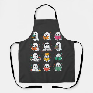 Halloween Book Reading Ghosts Kawaii Library Desig Apron