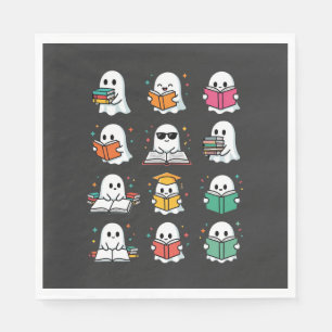Halloween Book Reading Ghosts Kawaii Library Desig Napkin