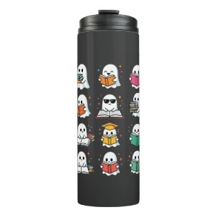 Halloween Book Reading Ghosts Kawaii Library Desig Thermal Tumbler