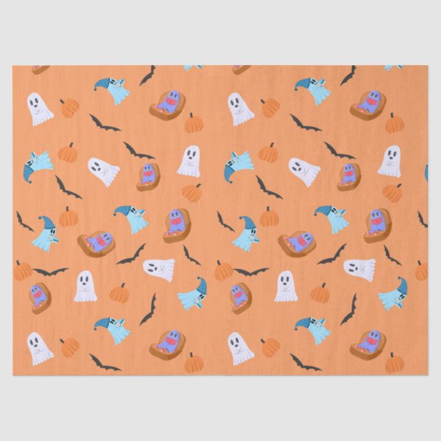 Halloween Bookish Ghost Pumpkin Bat Pattern Tissue Paper (Front)