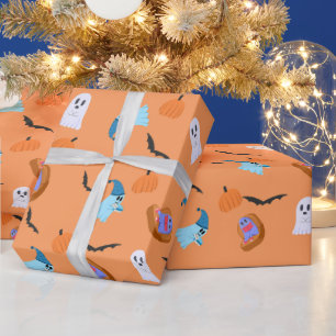 Halloween Bookish Ghost Pumpkin Bat Wrapping Paper