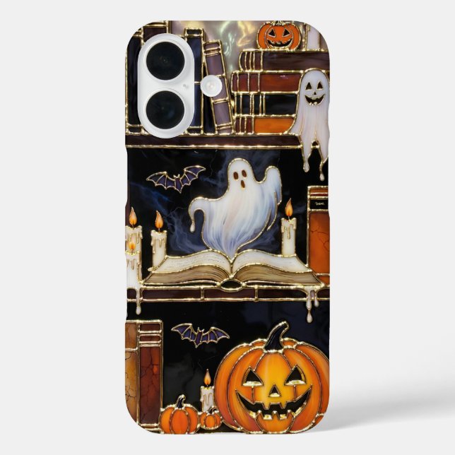 Halloween Bookshelf Phone Case Ghost Pumpkin Cosy (Back)