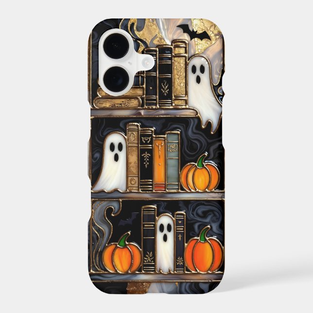Halloween Bookshelf Phone Case Ghost Pumpkin Dark (Back)