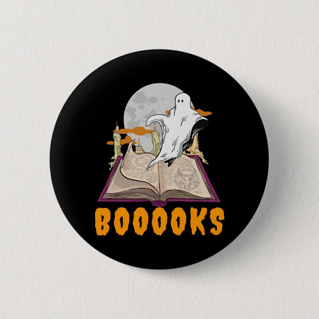 Halloween boooks. Ghost reading halloween 6 Cm Round Badge (Front)