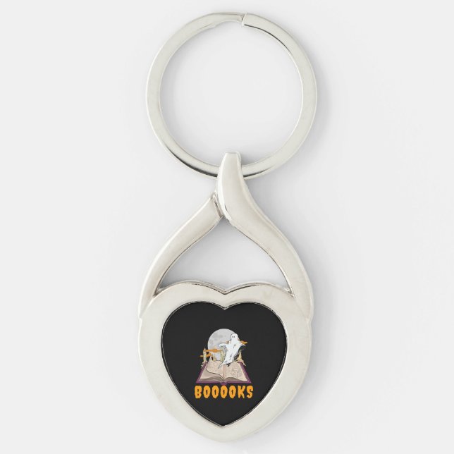 Halloween boooks. Ghost reading halloween Key Ring (Front)
