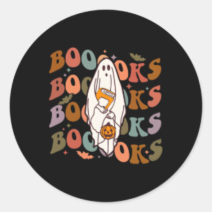 Halloween Booooks Cute Ghost Boo Reading Books Adu Classic Round Sticker