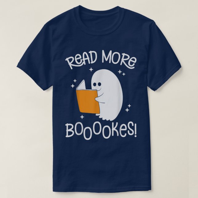 Halloween Booooks Cute Ghost Reading Library Books T-Shirt (Design Front)