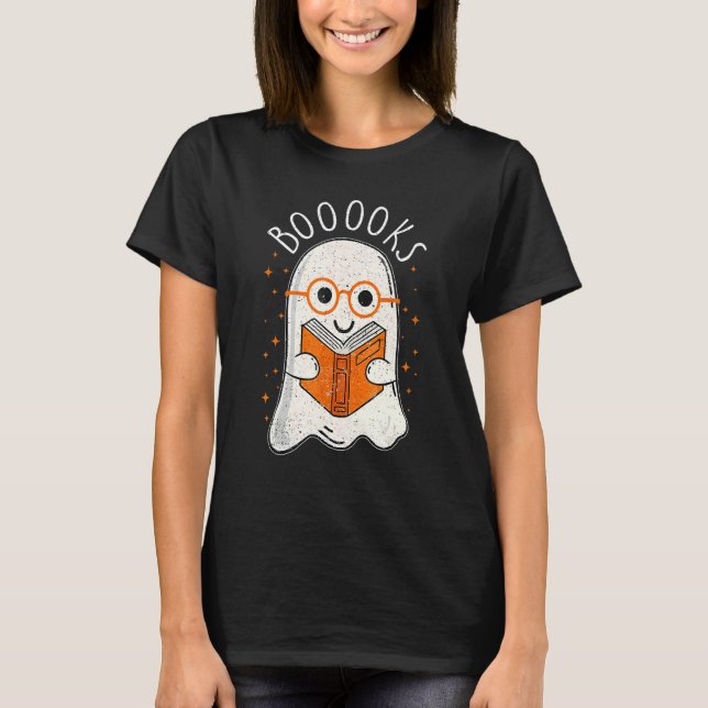 Halloween Booooks Cute Ghost Reading Library Books T-Shirt (Front)