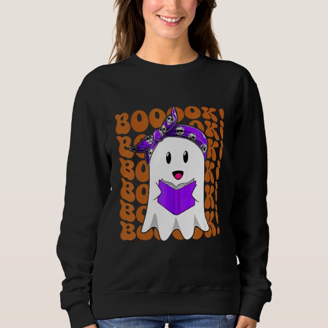 Halloween Booooks Ghost Reading Boo Read Books Lib Sweatshirt (Front)
