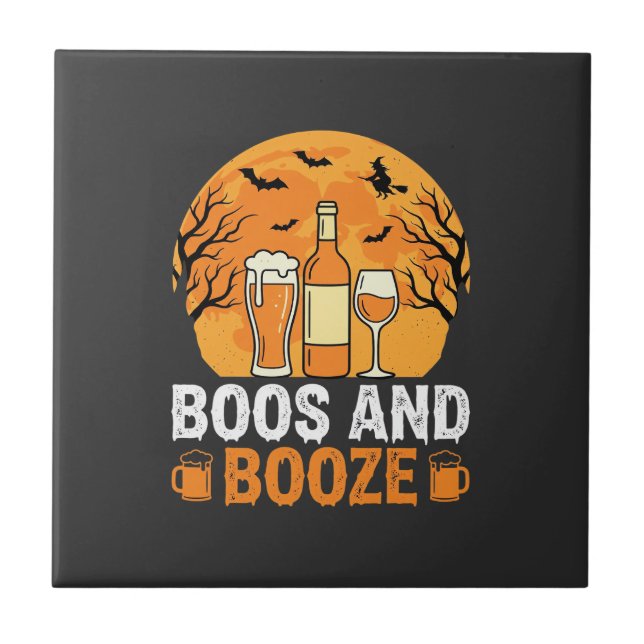 Halloween Boos and Booze Drinking Party Design Ceramic Tile (Front)