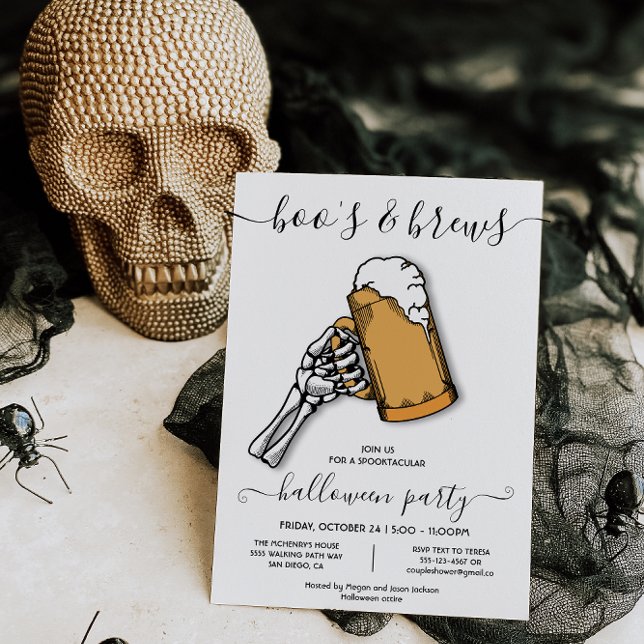 Halloween boo's and brews skeleton beer party invi invitation (Creator Uploaded)