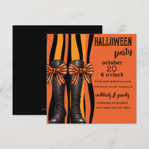 Halloween Boots and Bows in Orange and Black Party Invitation