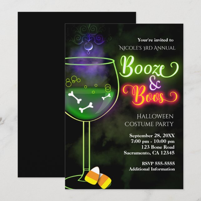 Halloween Booze and Boos Cocktail Party Invitation (Front/Back)