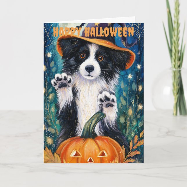 Halloween Border Collie Dog Holiday Card (Front)