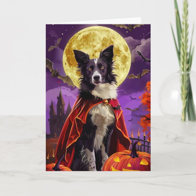 Halloween Border Collie Dog Pumpkins Scary  Card (Front)