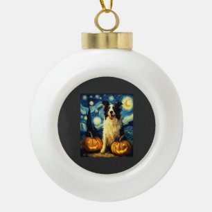 Halloween Border Collie Fall Pumpkin Ceramic Ball Christmas Ornament
