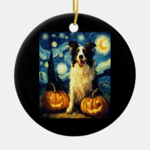 Halloween Border Collie Fall Pumpkin Ceramic Ornament
