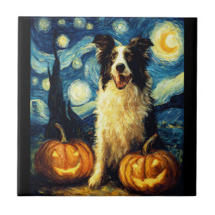Halloween Border Collie Fall Pumpkin Ceramic Tile