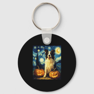 Halloween Border Collie Fall Pumpkin Key Ring