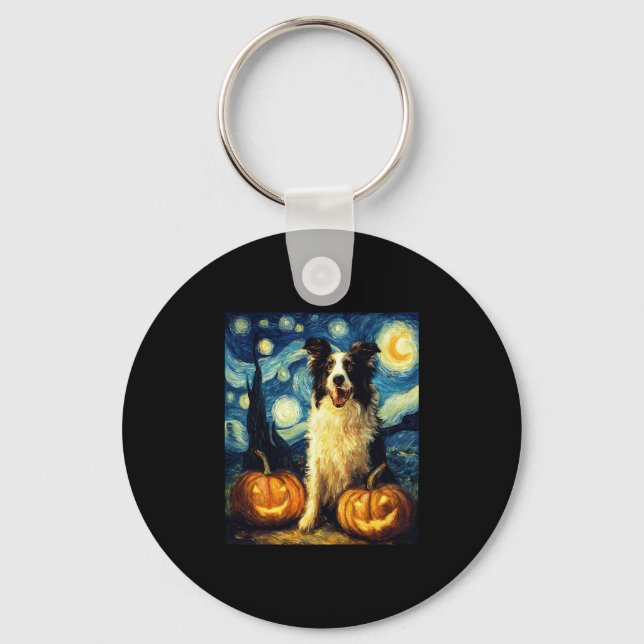 Halloween Border Collie Fall Pumpkin Key Ring (Front)