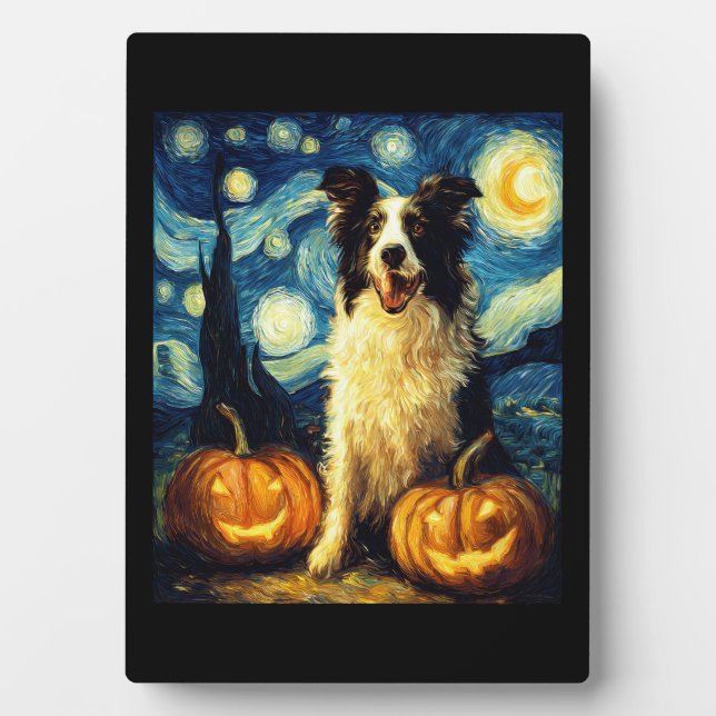 Halloween Border Collie Fall Pumpkin Plaque (Front)