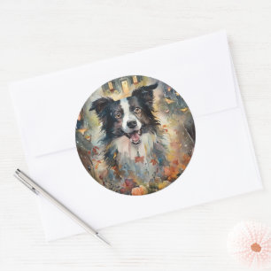 Halloween Border Collie With Pumpkins Scary Classic Round Sticker