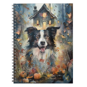 Halloween Border Collie With Pumpkins Scary Notebook