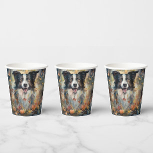 Halloween Border Collie With Pumpkins Scary Paper Cups