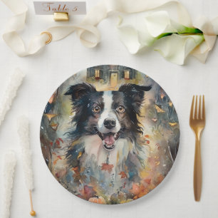 Halloween Border Collie With Pumpkins Scary Paper Plate