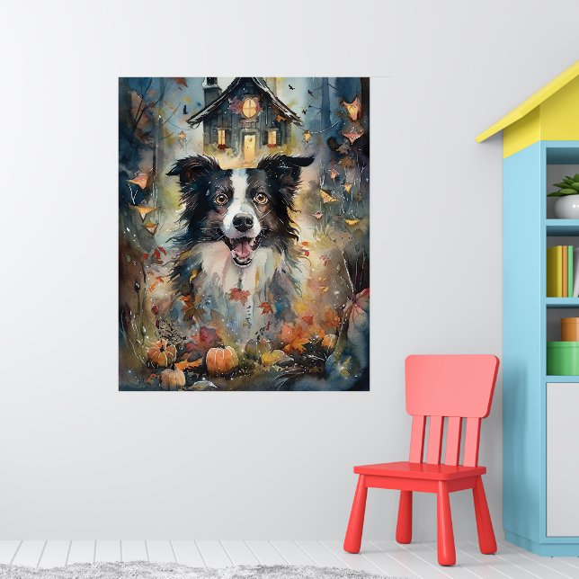 Halloween Border Collie With Pumpkins Scary Poster (Nursery 1)