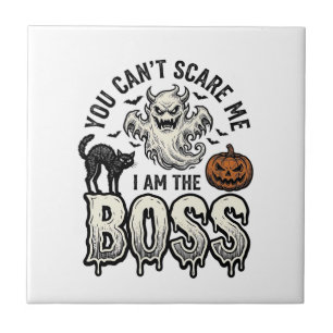Halloween Boss Ghost Vintage Engraving Shirt Desig Ceramic Tile