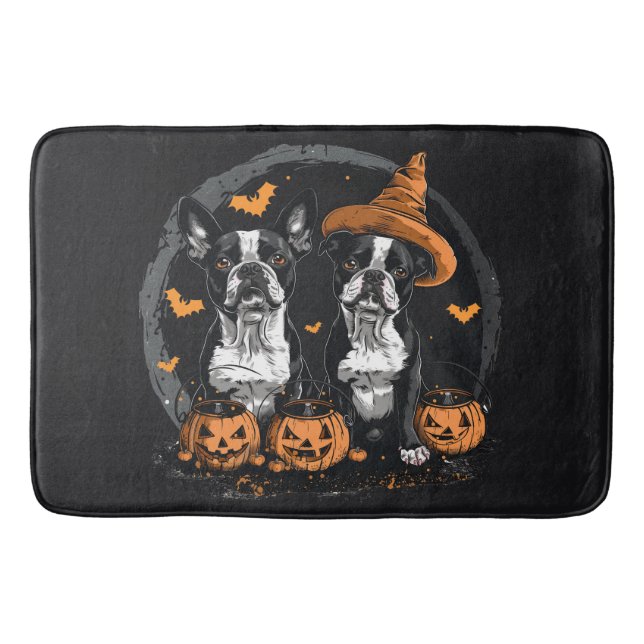 Halloween Boston Terrier Dogs Bath Mat (Front)