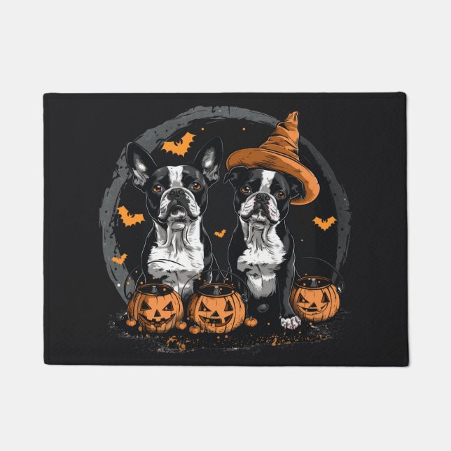 Halloween Boston Terrier Dogs Doormat (Front)