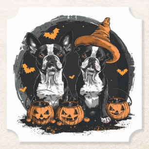 Halloween Boston Terrier Dogs Paper Coaster