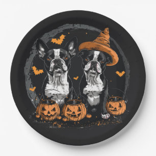 Halloween Boston Terrier Dogs Paper Plate