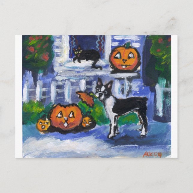 Halloween Boston Terrier mischief Postcard (Front)